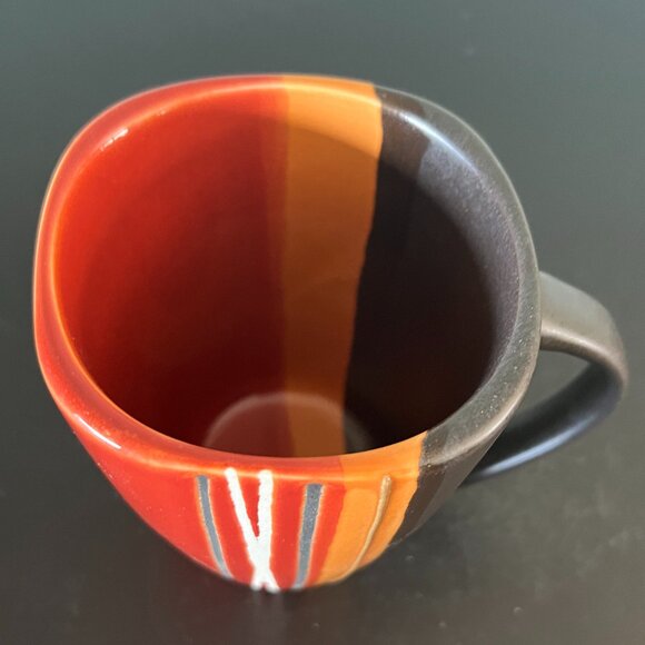 HomeTrends BAZAAR Pattern Stoneware Mug Burnt Red, Black Orange & White Stripes - Picture 8 of 15